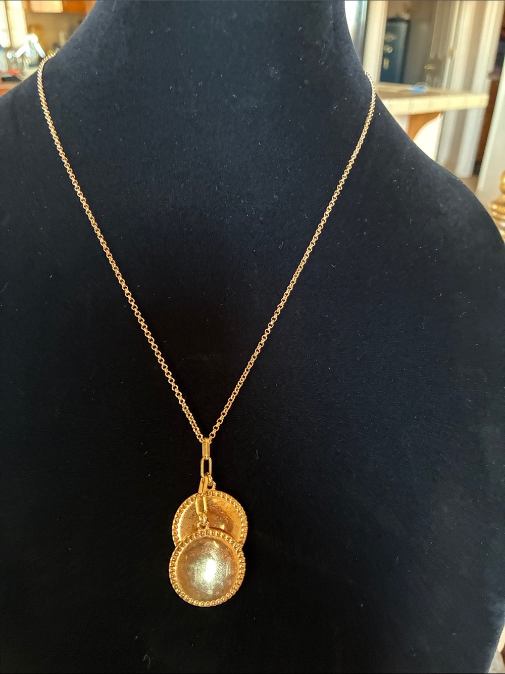 J. Crew Gold Double Disc Pendant Necklace